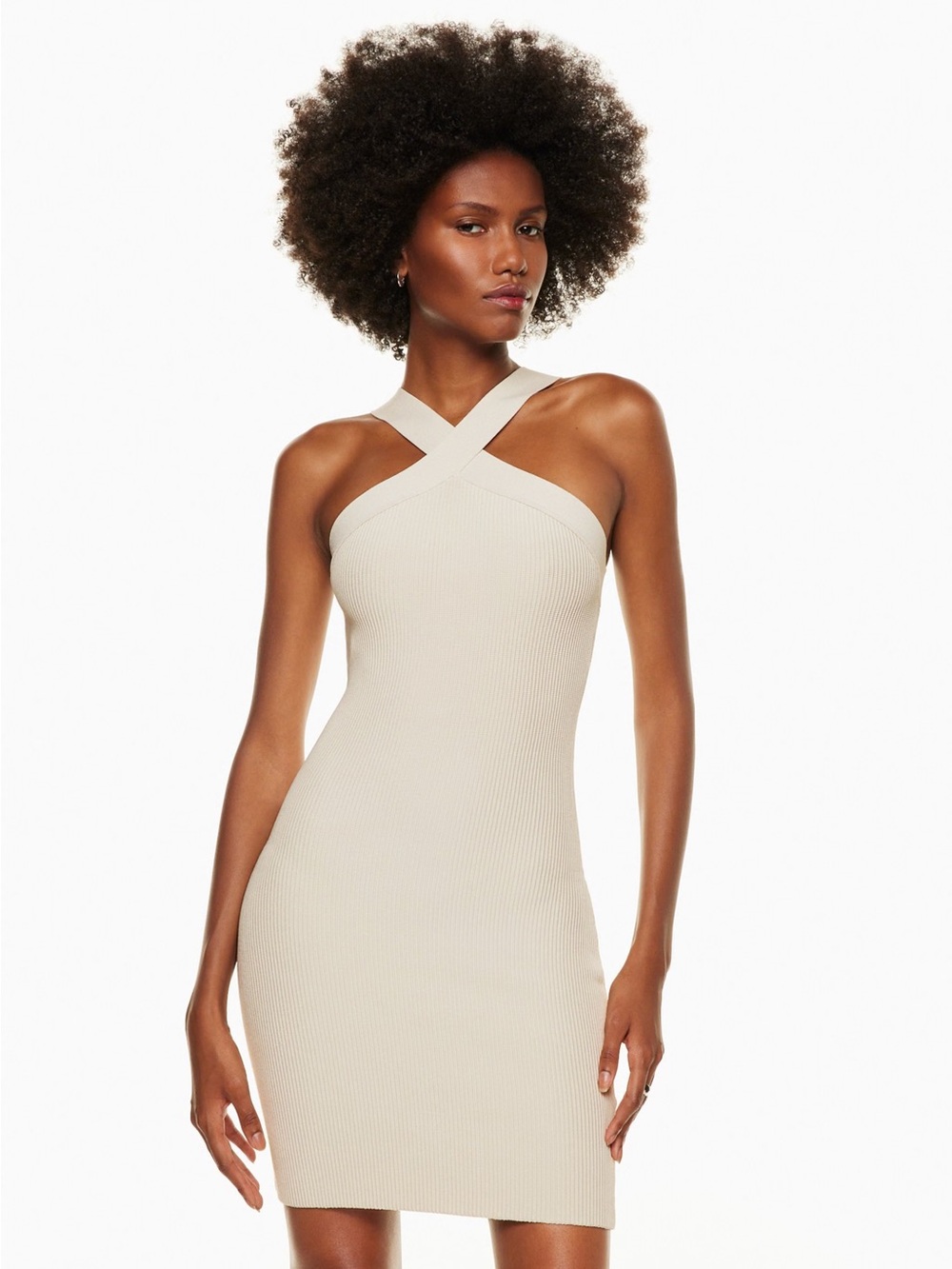 Aritzia Babaton Sculpt Knit Criss Cross Mini Bodycon Dress Matte Pearl M